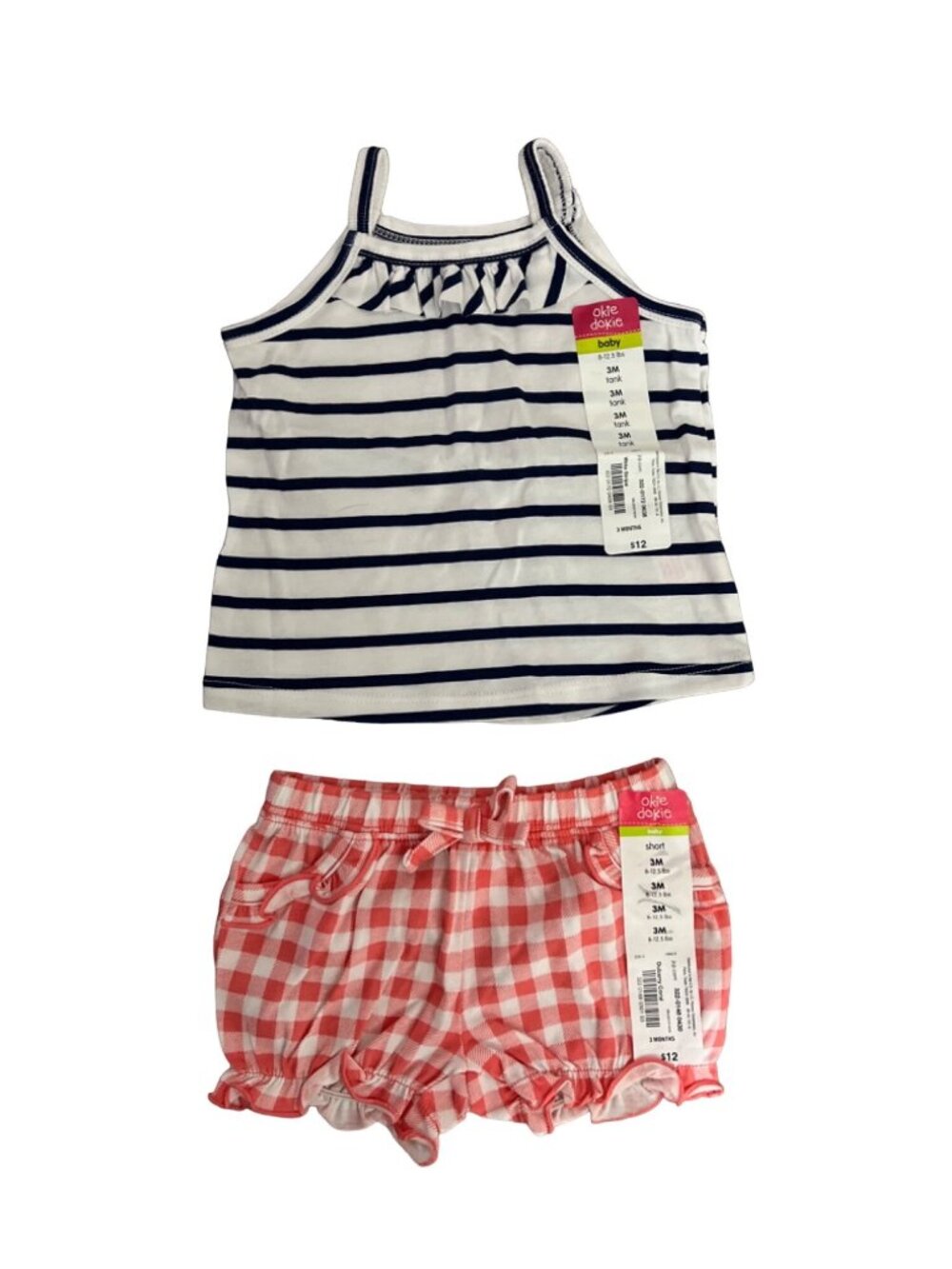 Okie Dokie Blue White Striped Tank Checkered Orange White Shorts Size 3M